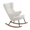 Saltoro Sherpi Cid 28 Inch Rocking Chair, White Sherpa Fabric, Black Metal And Wood Base-