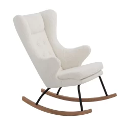 Saltoro Sherpi Cid 28 Inch Rocking Chair, White Sherpa Fabric, Black Metal And Wood Base-