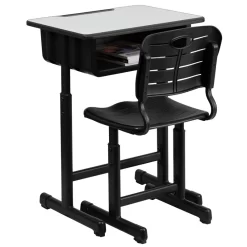 Adjustable Height Student Desk And Chair With Black Pedestal Frame -Home Sale Store 400090583496800