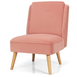 Gymax Velvet Accent Chair Single Sofa Chair Leisure Chair With Wood Frame Pink