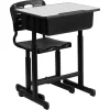 Adjustable Height Student Desk And Chair With Black Pedestal Frame