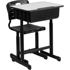 Adjustable Height Student Desk And Chair With Black Pedestal Frame