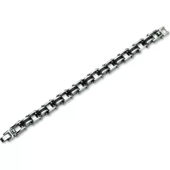 Stainless Steel Black Plated Mens Bracelet 8.75"
