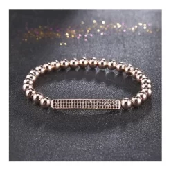 RM GENUINE STRETCH BRACELET NATURAL HEALING STONES WITH MICRO PAVA SETTING ROSE TONE