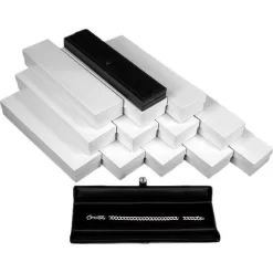 12 Black Leather Bracelet Gift Boxes Display Snap Lid