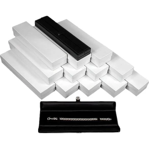 12 Black Leather Bracelet Gift Boxes Display Snap Lid 1 12 Black Leather Bracelet Gift Boxes Display Snap Lid