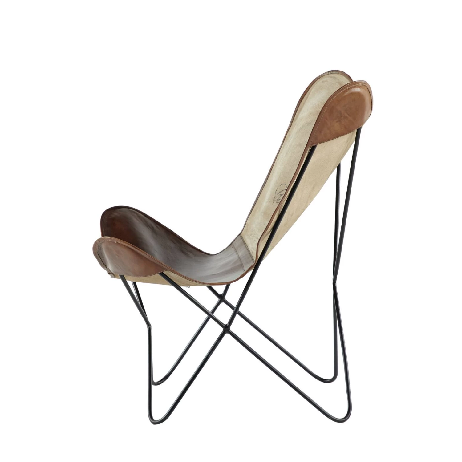 36" Brown Canvas & Iron Rustic Butterfly Accent Chair 3 36" Brown Canvas & Iron Rustic Butterfly Accent Chair - Image 3