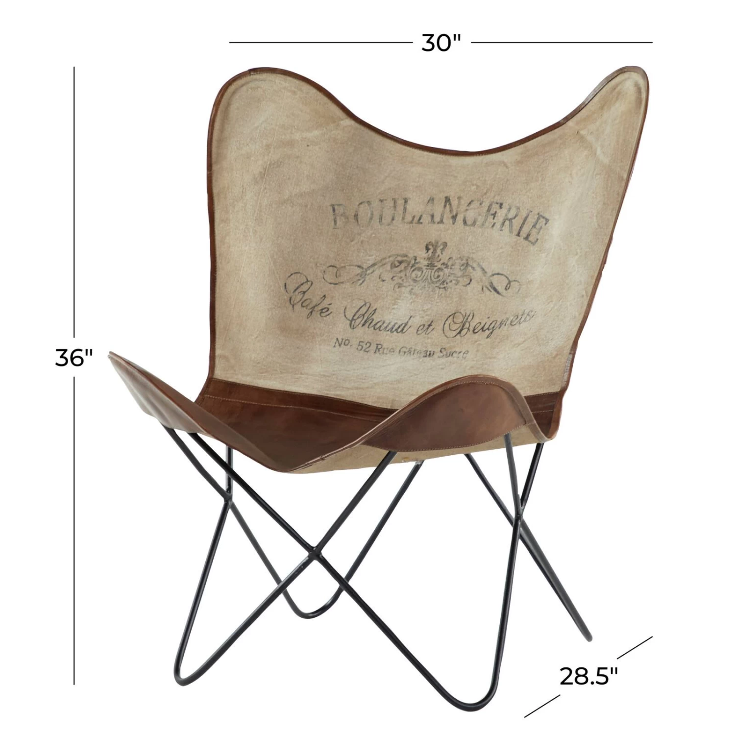 36" Brown Canvas & Iron Rustic Butterfly Accent Chair 7 36" Brown Canvas & Iron Rustic Butterfly Accent Chair - Image 7