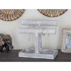 12" White Mango Wood Natural Jewelry Stand -Home Sale Store D365396S 9