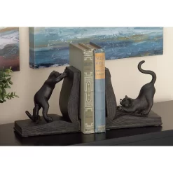 Black Polystone Eclectic Cat Bookends Set -Home Sale Store D365420S 16