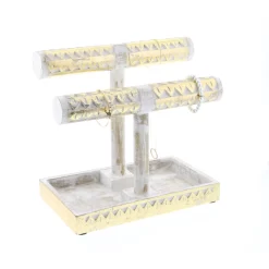 12" Gold & White Mango Wood Jewelry Stand