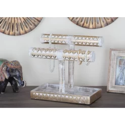 12" Gold & White Mango Wood Jewelry Stand -Home Sale Store D365564S 9