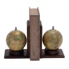 8" Rustic Brown Wood Globe Bookends