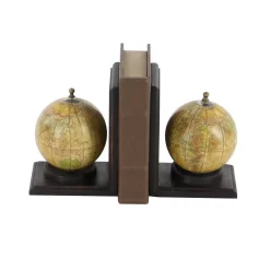 8" Rustic Brown Wood Globe Bookends -Home Sale Store D494232S 2
