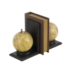 8" Rustic Brown Wood Globe Bookends -Home Sale Store D494232S 3