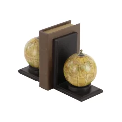 8" Rustic Brown Wood Globe Bookends -Home Sale Store D494232S 5