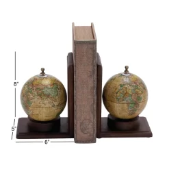 8" Rustic Brown Wood Globe Bookends -Home Sale Store D494232S 8